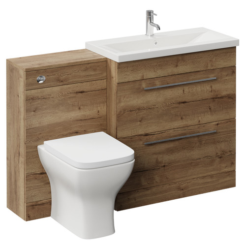 Napoli 390 Tobacco Oak 1300mm 2 Drawer Vanity Unit Toilet Suite with Glide Basin Left Hand View