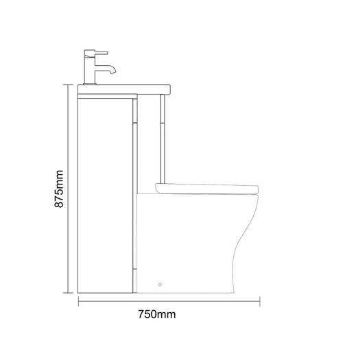 Napoli 390 Tobacco Oak 1300mm 2 Drawer Vanity Unit Toilet Suite with Glide Basin Side on Dimensions