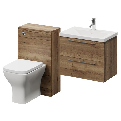 Napoli 390 Tobacco Oak 1100mm Wall Mounted 2 Drawer Vanity Unit and Toilet Suite with Glide Basin Right Hand View