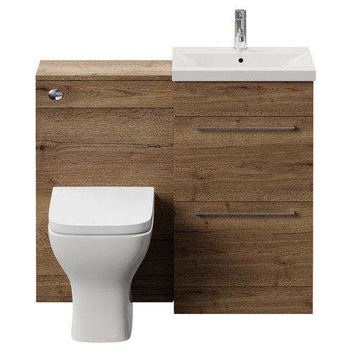 Napoli 390 Tobacco Oak 1000mm 2 Drawer Vanity Unit Toilet Suite with Glide Basin Front View