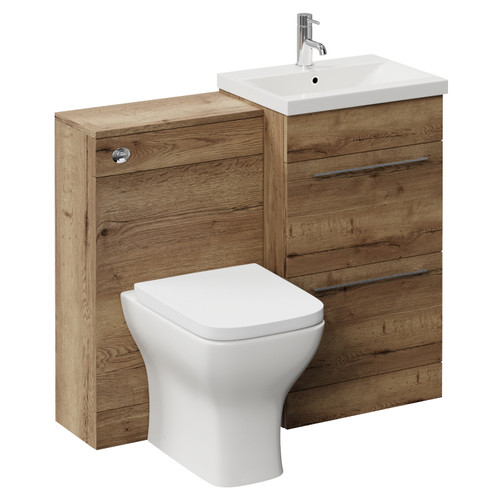 Napoli 390 Tobacco Oak 1000mm 2 Drawer Vanity Unit Toilet Suite with Glide Basin Left Hand View