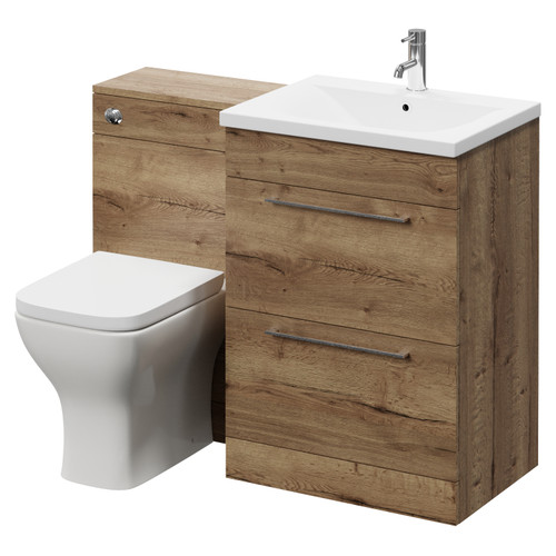 Napoli 460 Tobacco Oak 1100mm 2 Drawer Vanity Unit Toilet Suite with Glide Basin Right Hand View