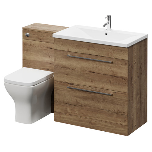 Napoli 460 Tobacco Oak 1300mm 2 Drawer Vanity Unit Toilet Suite with Glide Basin Right Hand View