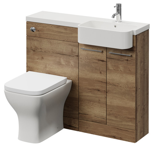 Napoli 250 Tobacco Oak 1000mm 2 Door Vanity Unit Toilet Suite with Right Hand Round Rico Semi Recessed Basin Right Hand View