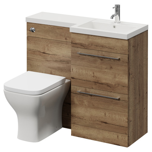 Napoli 390 Tobacco Oak 1000mm 2 Drawer Vanity Unit Toilet Suite with Right Hand Square Lucia Basin Right Hand View