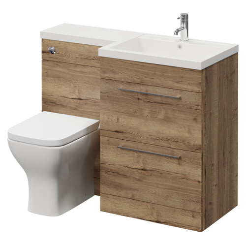 Napoli 460 Tobacco Oak 1100mm 2 Drawer Vanity Unit Toilet Suite with Right Hand Square Lucia Basin Right Hand View