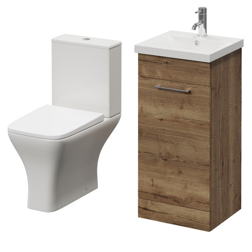 Napoli 390 Tobacco Oak 400mm Single Door Vanity Unit and Kingston Toilet Suite with Glide Basin Right Hand View