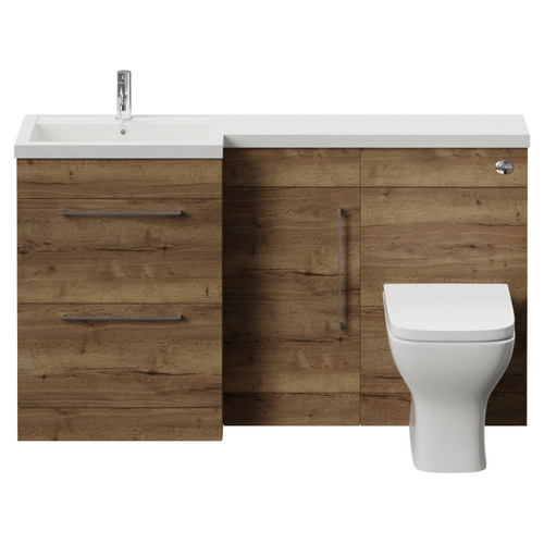 Napoli 390 Tobacco Oak 1500mm 2 Drawer Vanity Unit Toilet Suite with Left Hand Square Lucia Basin Front View