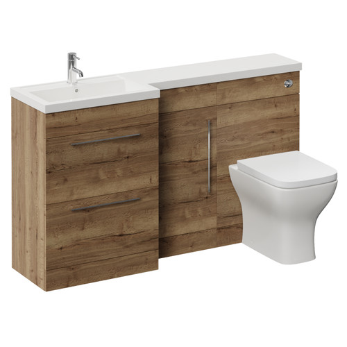 Napoli 390 Tobacco Oak 1500mm 2 Drawer Vanity Unit Toilet Suite with Left Hand Square Lucia Basin Left Hand View