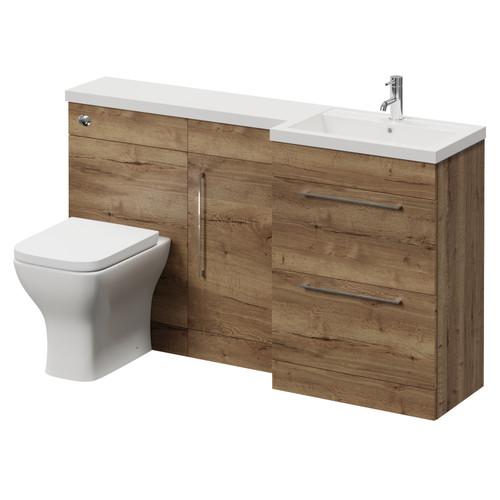 Napoli 390 Tobacco Oak 1500mm 2 Drawer Vanity Unit Toilet Suite with Right Hand Square Lucia Basin Right Hand View