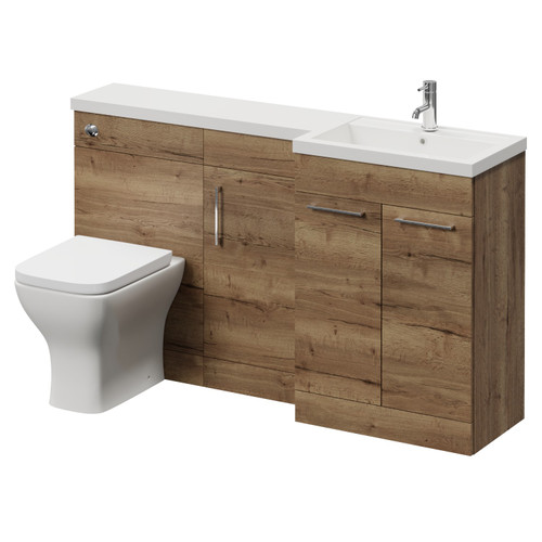 Napoli 390 Tobacco Oak 1500mm 3 Door Vanity Unit Toilet Suite with Right Hand Square Lucia Basin Right Hand View