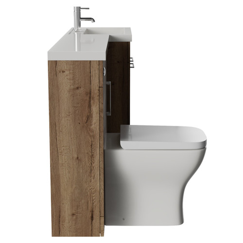 Napoli 390 Tobacco Oak 1500mm 3 Door Vanity Unit Toilet Suite with Right Hand Square Lucia Basin Side View