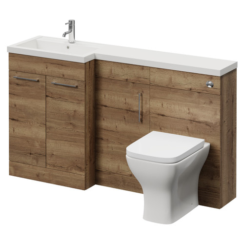 Napoli 390 Tobacco Oak 1500mm 3 Door Vanity Unit Toilet Suite with Left Hand Square Lucia Basin Right Hand View