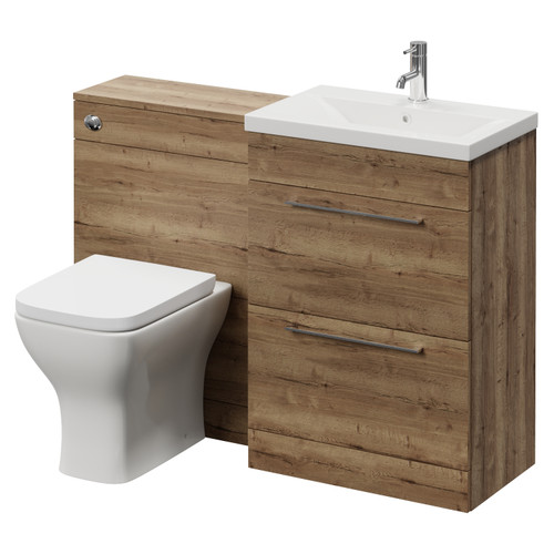 Napoli 390 Cento Tobacco Oak 1200mm 2 Drawer Vanity Unit Toilet Suite with Glide Basin Right Hand View