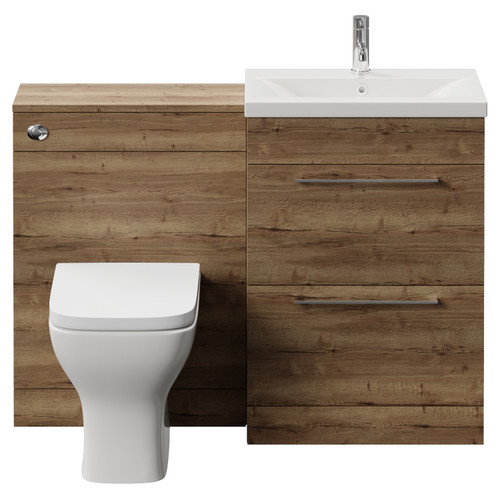 Napoli 390 Cento Tobacco Oak 1200mm 2 Drawer Vanity Unit Toilet Suite with Glide Basin Front View
