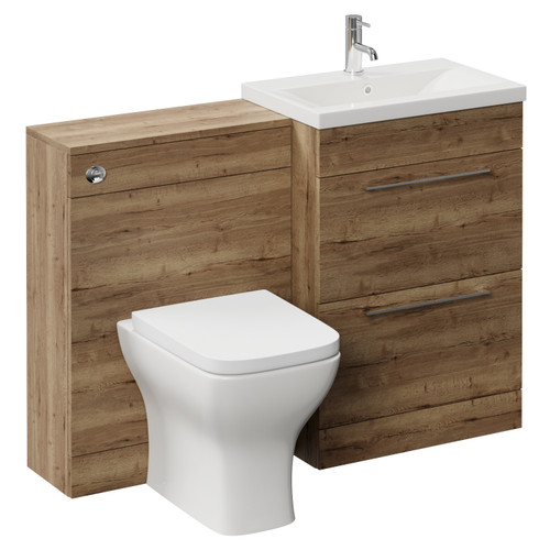 Napoli 390 Cento Tobacco Oak 1200mm 2 Drawer Vanity Unit Toilet Suite with Glide Basin Left Hand View