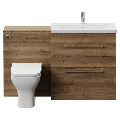 Napoli 390 Cento Tobacco Oak 1400mm 2 Drawer Vanity Unit Toilet Suite with Glide Basin Front View