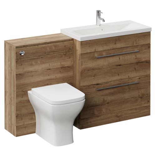 Napoli 390 Cento Tobacco Oak 1400mm 2 Drawer Vanity Unit Toilet Suite with Glide Basin Left Hand View