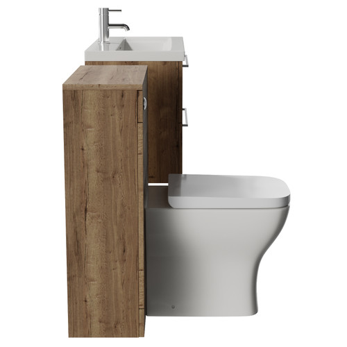 Napoli 390 Cento Tobacco Oak 1400mm Wall Mounted 2 Drawer Vanity Unit and Toilet Suite with Glide Basin Side View