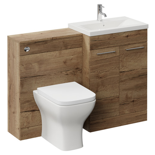 Napoli 390 Cento Tobacco Oak 1200mm 2 Door Vanity Unit Toilet Suite with Glide Basin Left Hand View