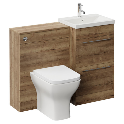 Napoli 390 Cento Tobacco Oak 1100mm 2 Drawer Vanity Unit Toilet Suite with Glide Basin Left Hand View