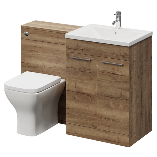 Napoli 460 Cento Tobacco Oak 1200mm 2 Door Vanity Unit Toilet Suite with Glide Basin Right Hand View