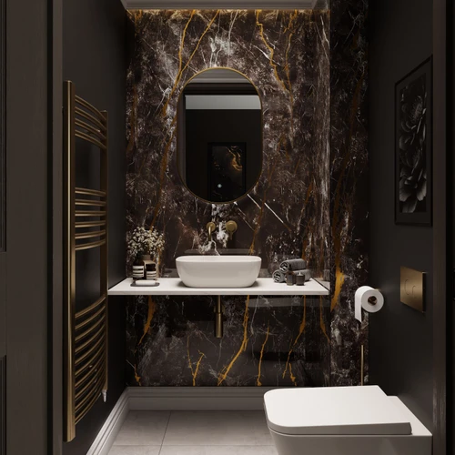 WholePanel 10mm Black Gold Marble 1000mm x 2400mm Wall Panel Roomset Image