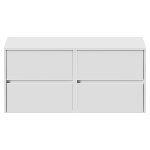 Montego Satin White 1200mm Wall Mounted 4 Drawer Vanity Unit for Countertop Basins Front View