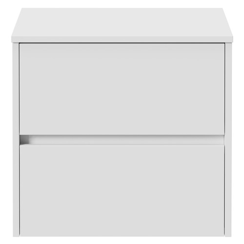 Montego Satin White 600mm Wall Mounted 2 Drawer Vanity Unit for Countertop Basins Front View