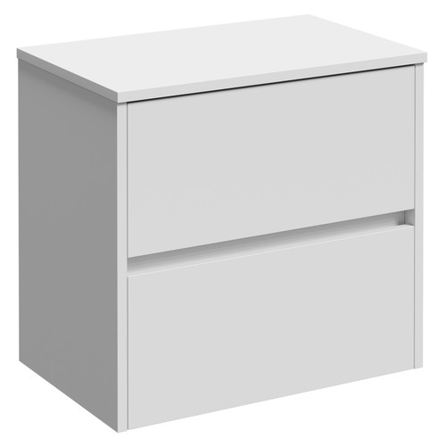 Montego Satin White 600mm Wall Mounted 2 Drawer Vanity Unit for Countertop Basins Left Hand View