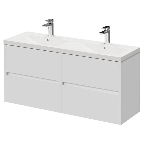 Montego Gloss White 1200mm Wall Mounted 4 Drawer Vanity Unit with Glide Double Basin Right Hand View
