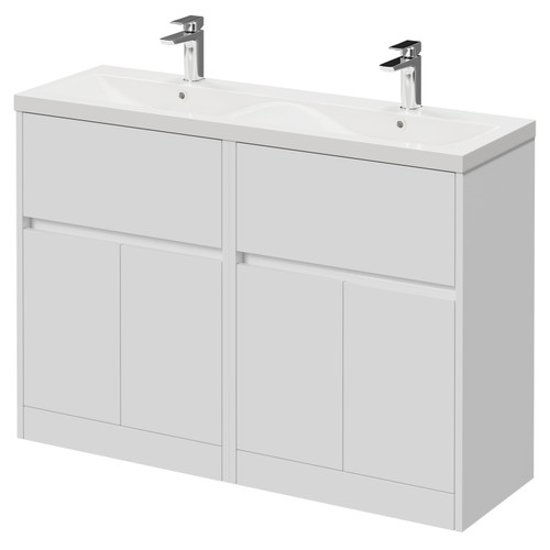 Montego Gloss White 1200mm Floor Standing 2 Drawer 4 Door Vanity Unit with Glide Double Basin Right Hand View