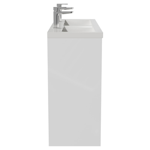 Montego Gloss White 1200mm Floor Standing 2 Drawer 4 Door Vanity Unit with Glide Double Basin Side View
