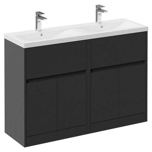 Montego Graphite Grey 1200mm Floor Standing 2 Drawer 4 Door Vanity Unit with Glide Double Basin Left Hand View