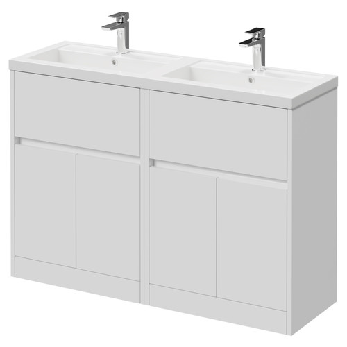 Montego Gloss White 1200mm Floor Standing 2 Drawer 4 Door Vanity Unit with Lucia Double Basin Right Hand View