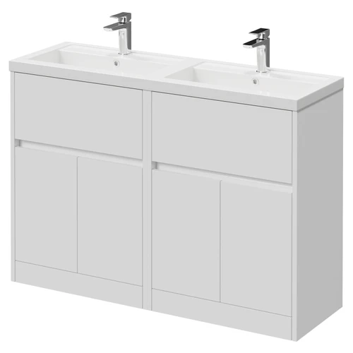 Montego Gloss White 1200mm Floor Standing 2 Drawer 4 Door Vanity Unit with Lucia Double Basin Right Hand View