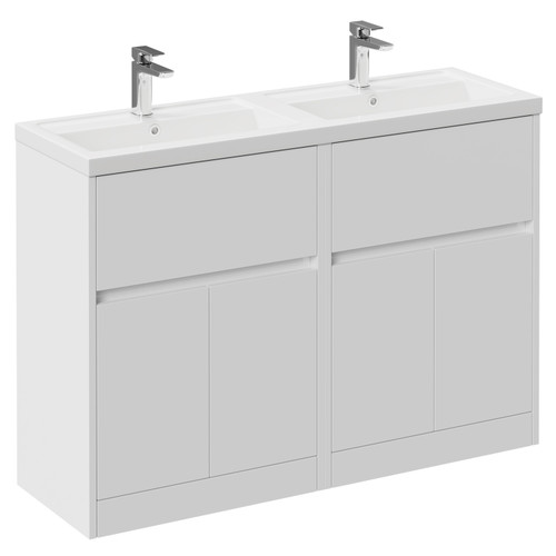 Montego Gloss White 1200mm Floor Standing 2 Drawer 4 Door Vanity Unit with Lucia Double Basin Left Hand View