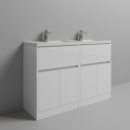 Montego Gloss White 1200mm Floor Standing 2 Drawer 4 Door Vanity Unit with Lucia Double Basin Studio Shot