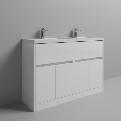 Montego Gloss White 1200mm Floor Standing 2 Drawer 4 Door Vanity Unit with Lucia Double Basin Studio Shot