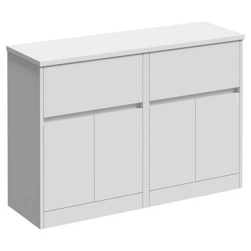 Montego Satin White 1200mm Floor Standing 2 Drawer 4 Door Vanity Unit for Countertop Basins Left Hand View