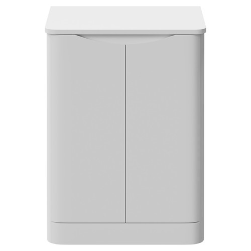 Vela Satin White 600mm Floor Standing 2 Door Vanity Unit for Countertop Basins Front View