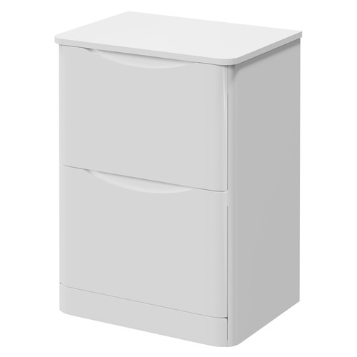 Vela Gloss White 600mm Floor Standing 2 Drawer Vanity Unit for Countertop Basins Right Hand View
