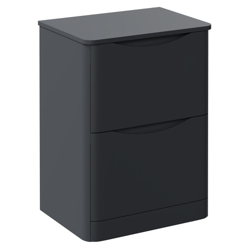 Vela Satin Anthracite 600mm Floor Standing 2 Drawer Vanity Unit for Countertop Basins Left Hand View