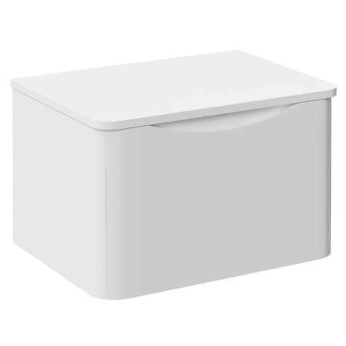 Vela Gloss White 600mm Wall Mounted Single Drawer Vanity Unit for Countertop Basins Left Hand View