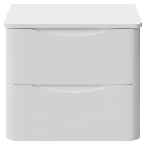 Vela Gloss White 600mm Wall Mounted 2 Drawer Vanity Unit for Countertop Basins Front View