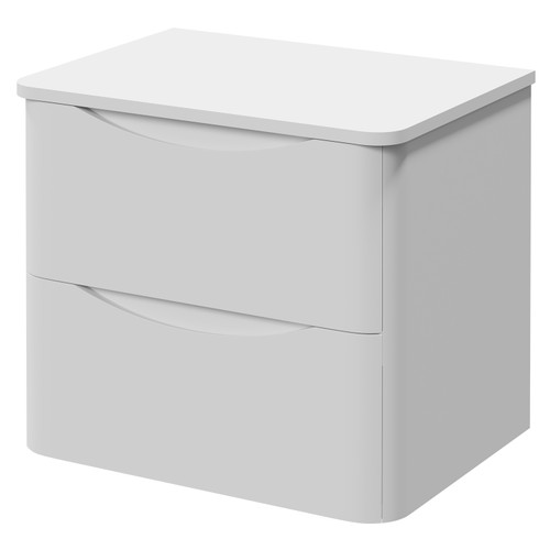 Vela Satin White 600mm Wall Mounted 2 Drawer Vanity Unit for Countertop Basins Right Hand View