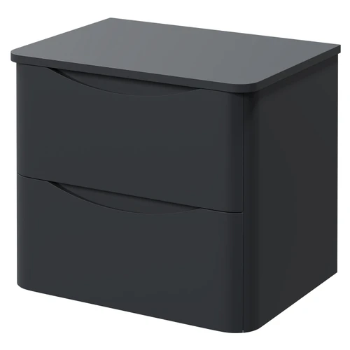 Vela Satin Anthracite 600mm Wall Mounted 2 Drawer Vanity Unit for Countertop Basins Right Hand View