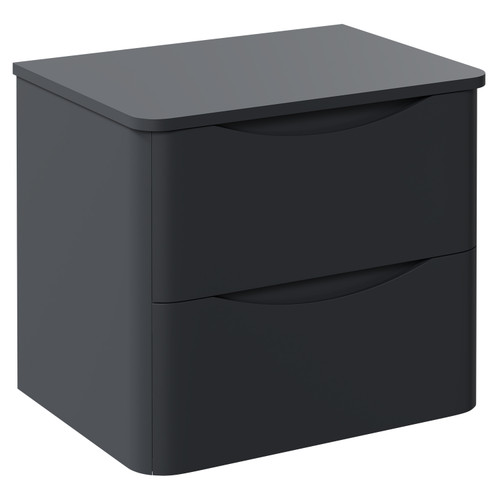 Vela Satin Anthracite 600mm Wall Mounted 2 Drawer Vanity Unit for Countertop Basins Left Hand View