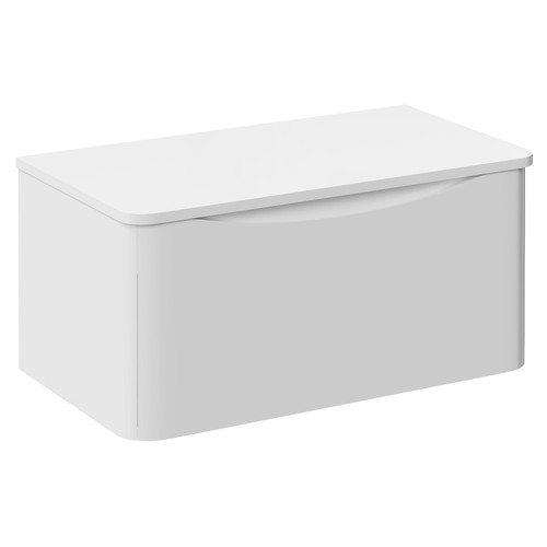 Vela Gloss White 800mm Wall Mounted Single Drawer Vanity Unit for Countertop Basins Left Hand View