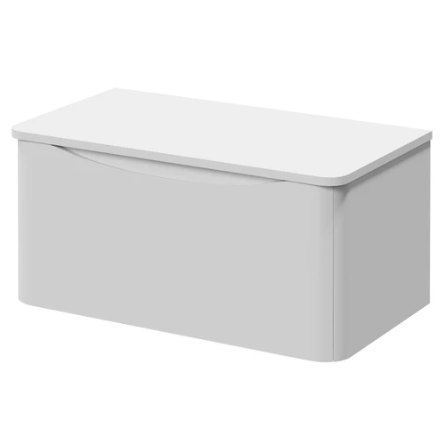 Vela Satin White 800mm Wall Mounted Single Drawer Vanity Unit for Countertop Basins Right Hand View
